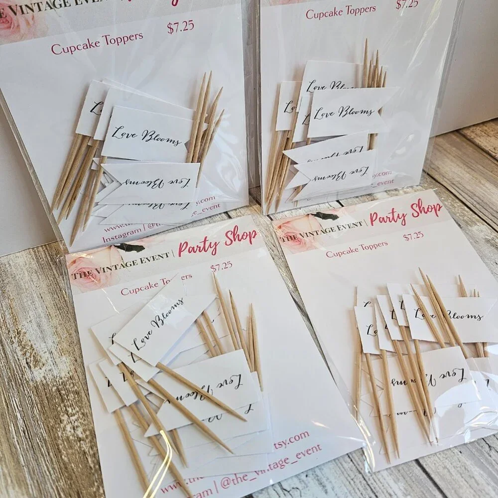 48 Love Blooms Favor Flags, Succulent Picks, Flower Tags for Baby Shower